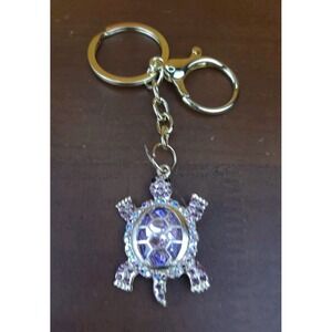 Turtle Purple Lilac Crystal Gold Tone Keychain Purse Bag Clip Charms